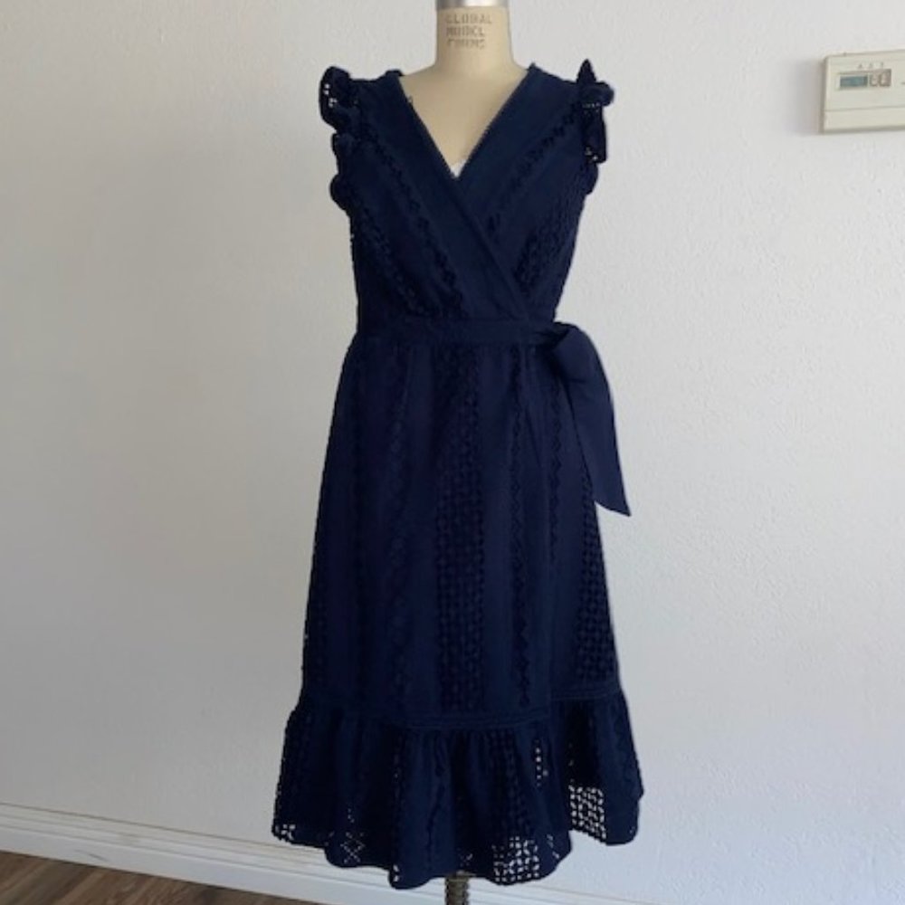 J. Crew Navy Eyelet Wrap Dress Size 10